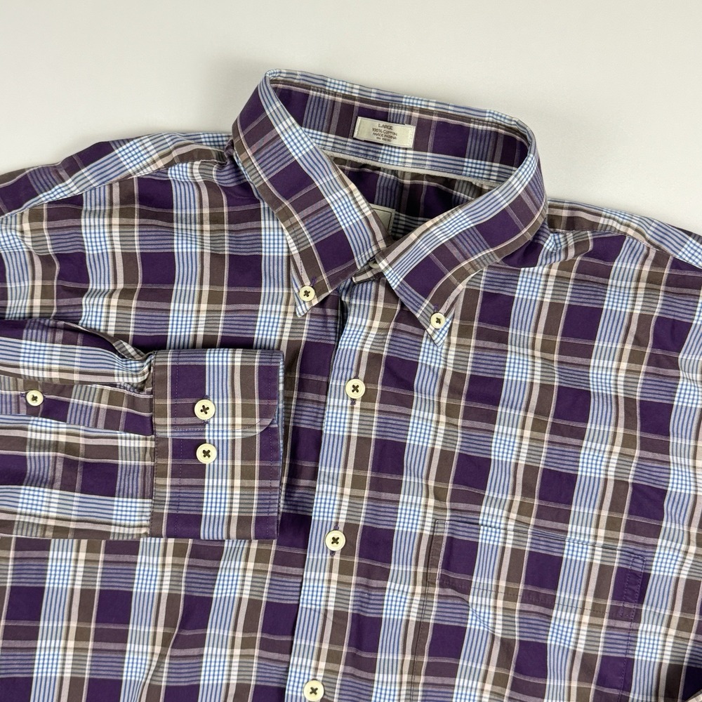 Peter Millar Mens Large Classic‎ Menwear Purple Plaid Casual Button-Down Shirt